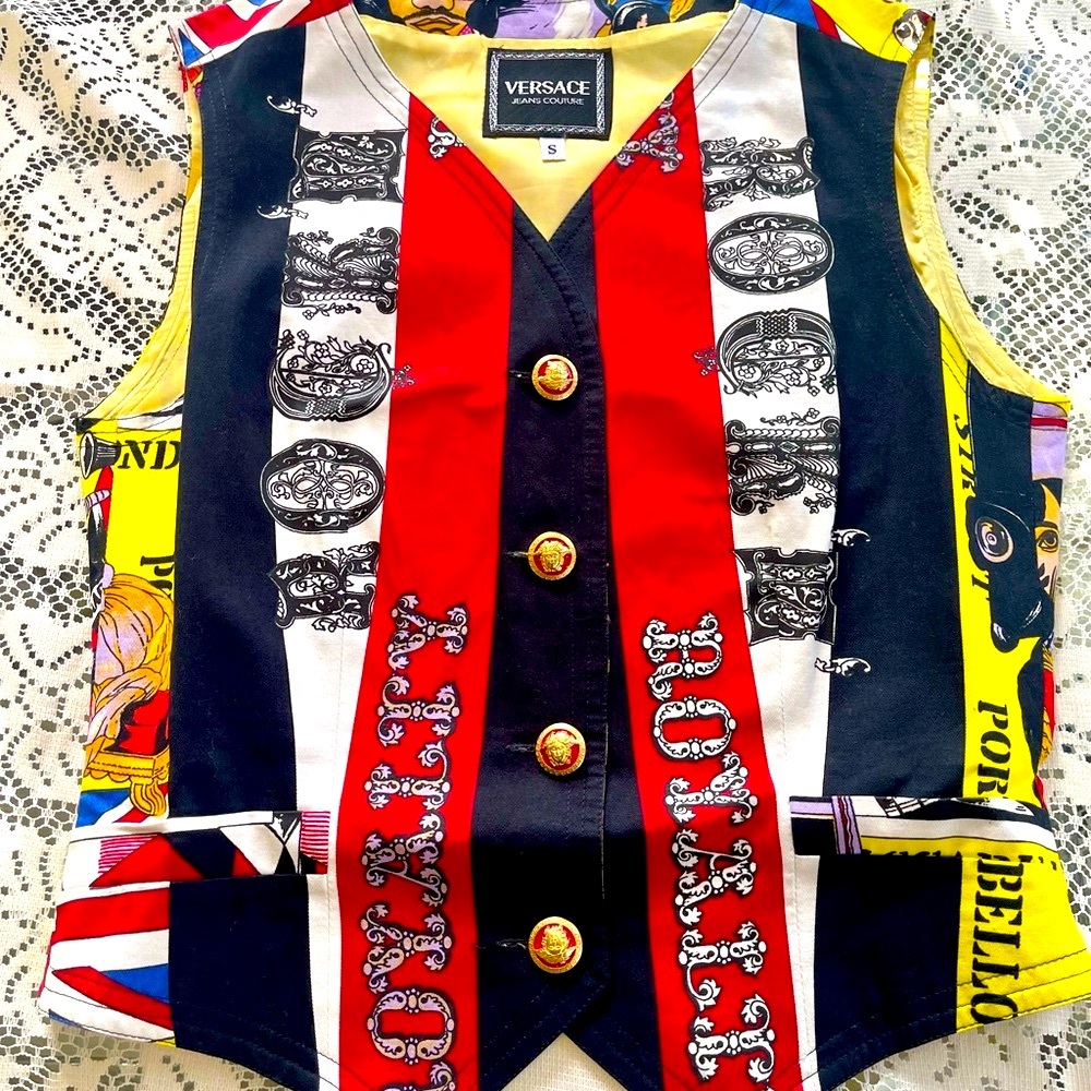 Vintage Versace Jeans Collection Red and Yellow Graphic Vest
